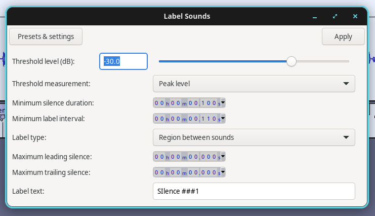 Audacity - create labels based on volume threshold